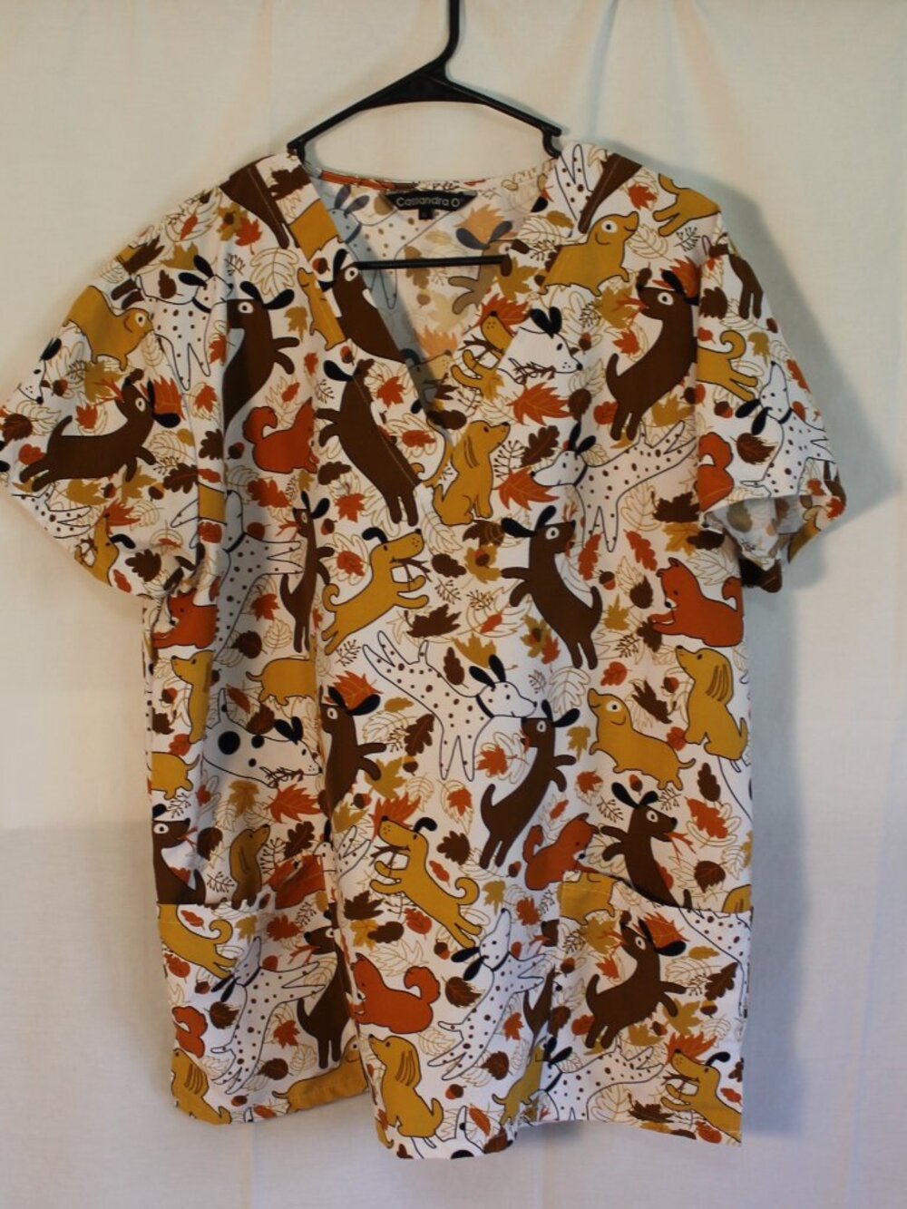 Cassandra O Dog Print Scrub Top XL